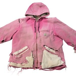 Vintage Carhartt Pink Distressed Canvas Hooded Work Jacket Women's Medium Lined